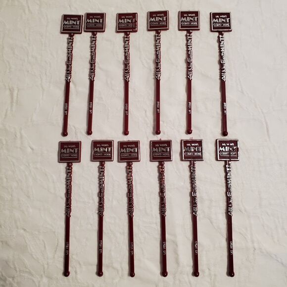 Vintage Las Vegas Mint Cocktail Swizzle Stir Sticks Set 12 Del Webbs Casino New - Picture 2 of 10